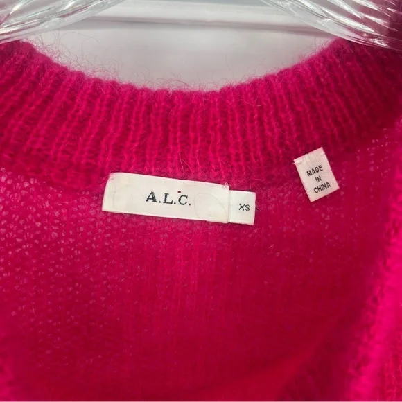 ALC Mohair Wool Blend Hot Pink Pullover Crew Neck Designer Knit Sweater XS - Picture 6 of 9